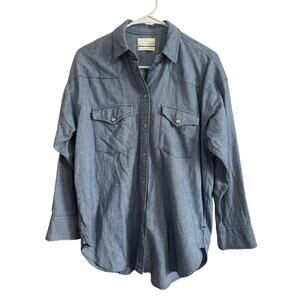 J.Crew Women's Pearl Snap Button Up Longsleeve Light Blue Excellent!